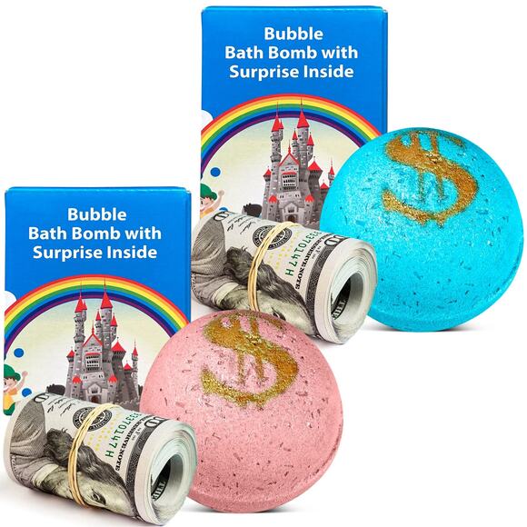 2 Bath Bombs with Money Surprise - Prize up to $100 - Picture 1 of 7